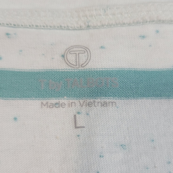 T by Talbots (Women's L) Cotton blend Striped Pastel Green Keyhole Back Top Tee - Picture 6 of 8